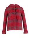 Maje Hooded Checkered Coat In Red Wool In Red