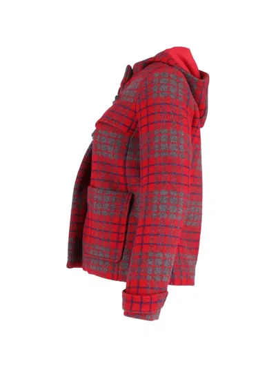 Pre-owned Maje Hooded Checkered Jacket In Red