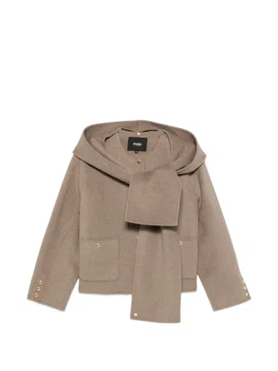 Maje Hooded Single-breasted Coat In Neutral