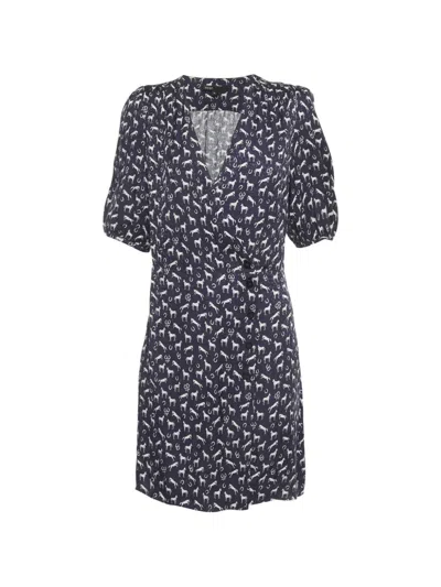 Pre-owned Maje Horse-print Midi Dress In Blue