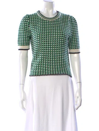 Pre-owned Maje Houndstooth Print Crew Neck Sweater In Green
