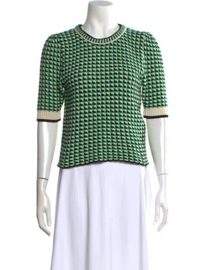 Pre-owned Maje Houndstooth Print Crew Neck Sweater In Green