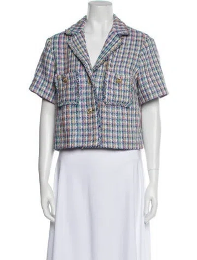 Pre-owned Maje Houndstooth Print Evening Jacket In Blue