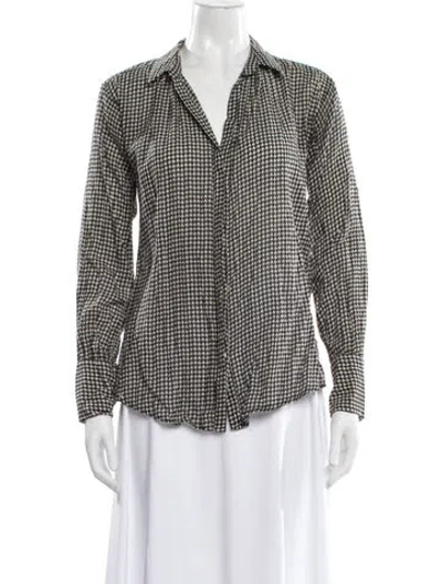 Pre-owned Maje Houndstooth Print Long Sleeve Blouse In Brown