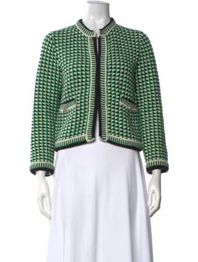 Pre-owned Maje Houndstooth Print Open Front Sweater W/ Tags In Green
