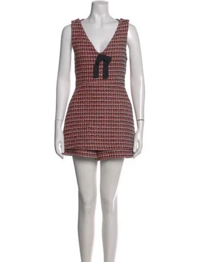 Pre-owned Maje Houndstooth Print V-neck Romper In Red