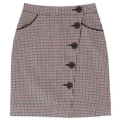 Pre-owned Maje Houndstooth Wool & Cotton Blend Mini Skirt In Gray
