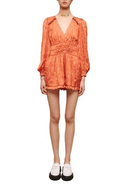 Maje Iane Long Sleeve Satin Romper In Orange
