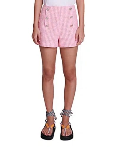 Maje Iaradis Tweed Shorts In Pink/orange