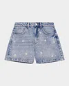 Maje Womens Flower-embellished High-rise Denim Shorts Bleus In Blue