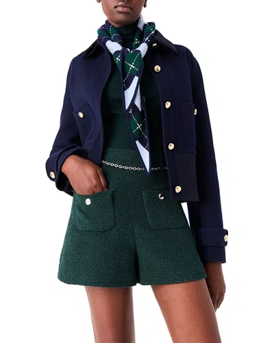Maje Imande Tweed Shorts In Green