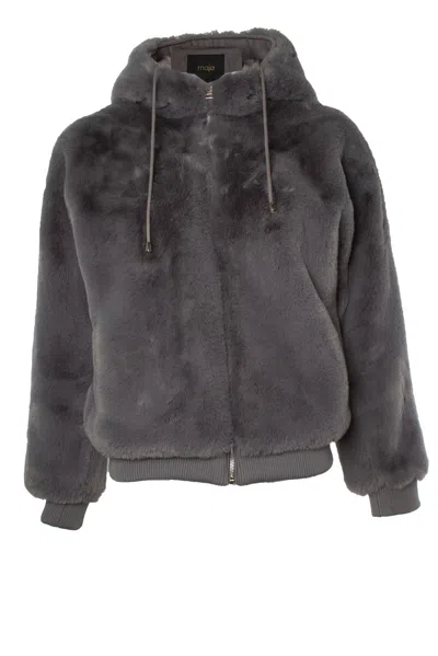 Maje , Imitation Fur Bomber In Grey In Gold