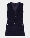 Maje Layered-effect Wool-blend Dress In Navy