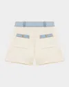Maje Knitted Shorts With Denim Trim In Ecru