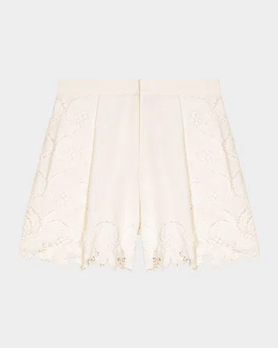 Maje Itela Embroidered Linen-blend Shorts In Ecru
