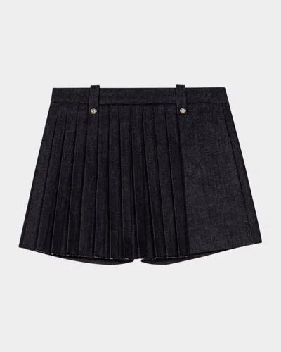 Maje Iuplim Pleated Denim Skort In Black