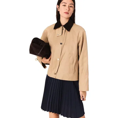 Maje Jacket With Removable Contrast Collar In Brown