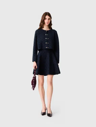 Maje Jacquard Cardigan With Sequins In Blue