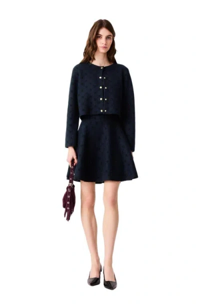 Maje Jacquard Cardigan With Sequins In Navy