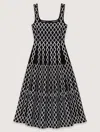 Maje Jacquard Knit Midi Dress In Black / White