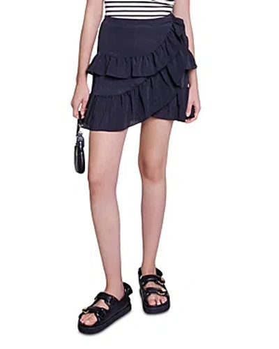 Maje Jadeite Ruffled Mini Skirt In Black