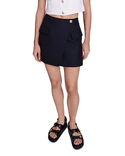 Maje Asymmetric Wrap Mini Skirt In Black