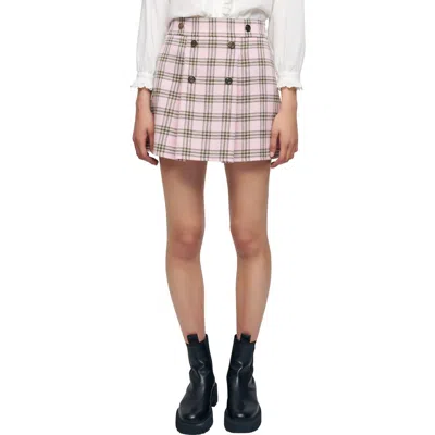 Maje Jalisa Check Virgin Wool Skirt In Pink