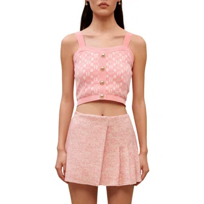 Maje Pleated Tweed Mini Skirt In Pink