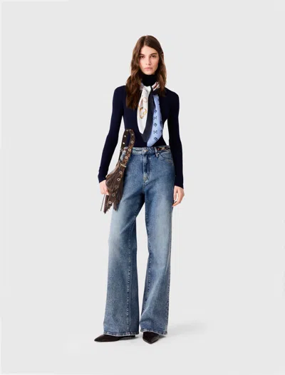 Maje Jean Large Avec Boucles En Cuir In Blue