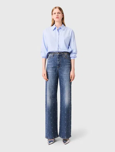 Maje Jean Large En Denim Avec Clous