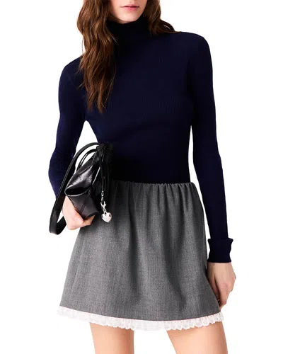 Maje Jeandra Lace Trim Mini Skirt In Blue