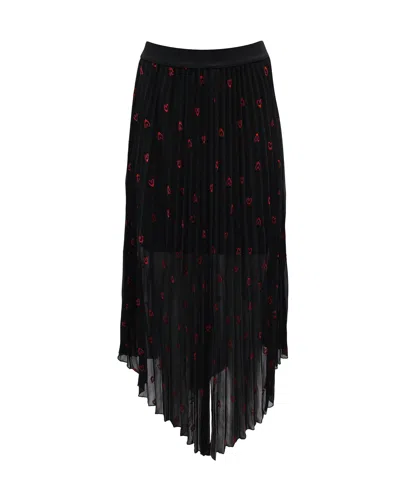 Maje Jengo Embroidered Heart Midi Skirt In Black Polyester