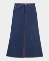 Maje Long Denim Skirt In Navy