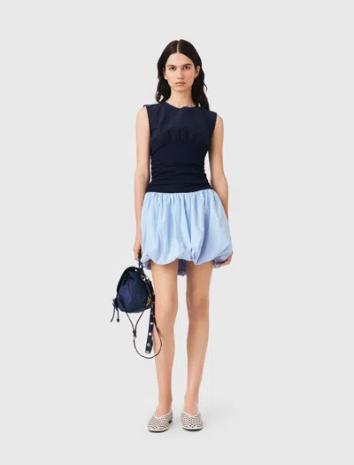 Maje Jersey And Cotton Mix Dress In Blue