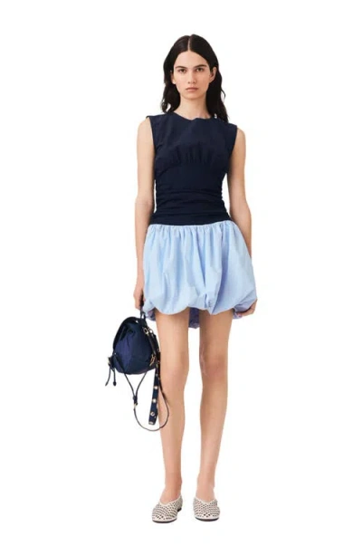 Maje Jersey And Cotton Mix Dress In Blue