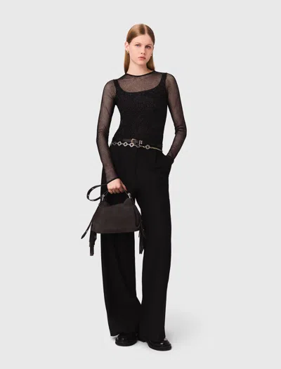 Maje Jersey Diamanté Top In Black