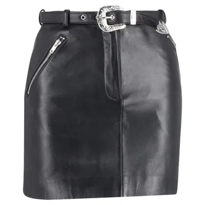 Maje Jerto Belted Mini Skirt In Black Leather