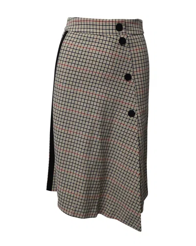 Maje Jessil Asymmetric Plaid Midi Skirt In Multicolor Cotton In Brown
