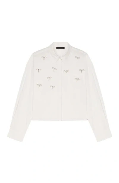 Maje Womens White Cropped Jewel-embellished Cotton Shirt
