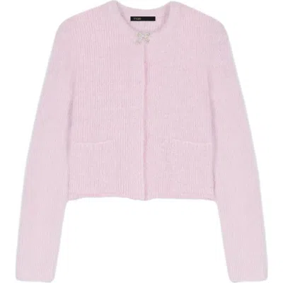 Maje Jewelled Bow Cardigan In Pink
