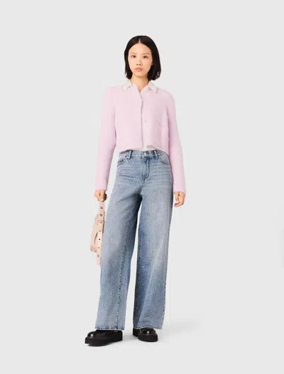 Maje Jewelled Bow Cardigan In Pink