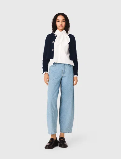 Maje Jewelled Bow-button Cardigan In Blue