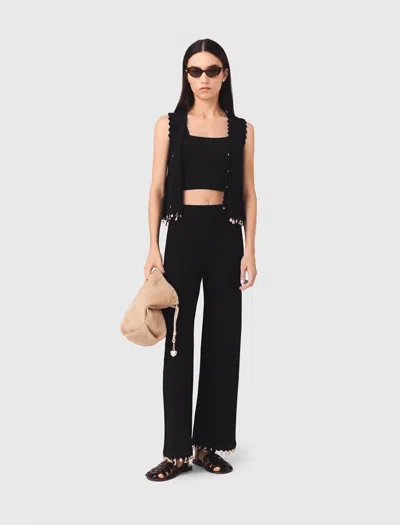 Maje Jewelled Knit Trousers In Black