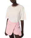 Maje Cotton Embellished-neck T-shirt In White