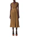Maje Womens Jewel-embellished Pleated Cotton-blend Maxi Dress Bruns In Khaki