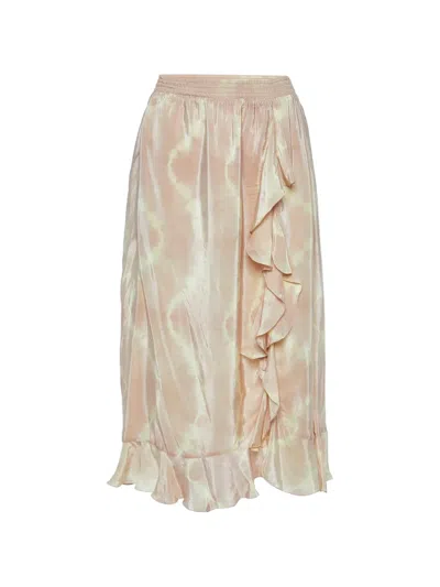 Pre-owned Maje Jitye Tie-dye Ruffled Midi Skirt In Pink