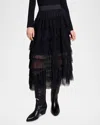 Maje Josepha Ruffle-tiered Tulle Midi Skirt In Black