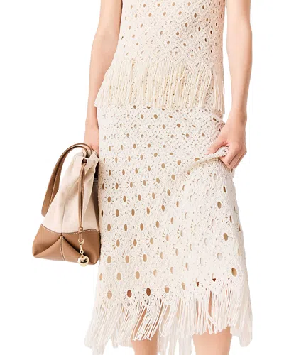 Maje Jovale Fringed Crochet Midi Skirt In White