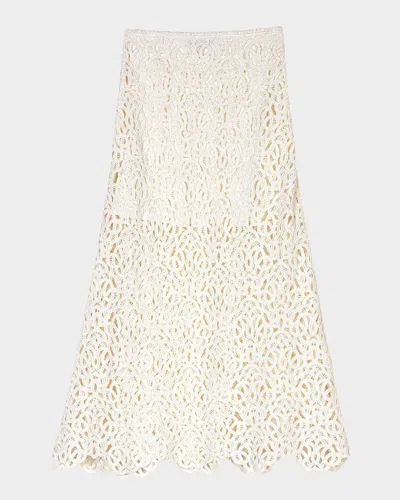 Maje Womens Blanc Circle-embroidered Mid-rise Knitted Midi Skirt In Ecru