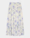 Maje Jubarbe Maxi Skirt In Blue Flower Print Ecru Base